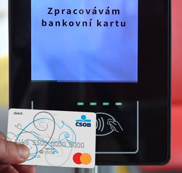 Attached bank card to the check-in system in HK public transport bus that processes the bank card.