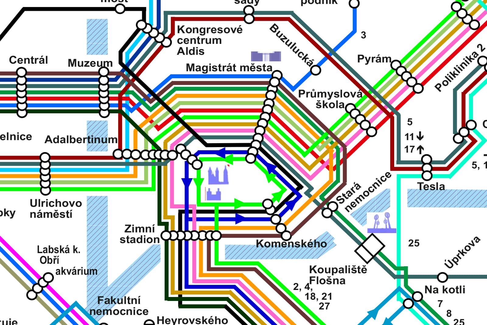 Barevné schéma linek MHD Hradec Králové